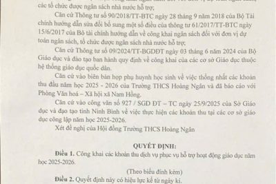 Công khai thông báo công khai các khoản thu đầu năm học 2025-2026